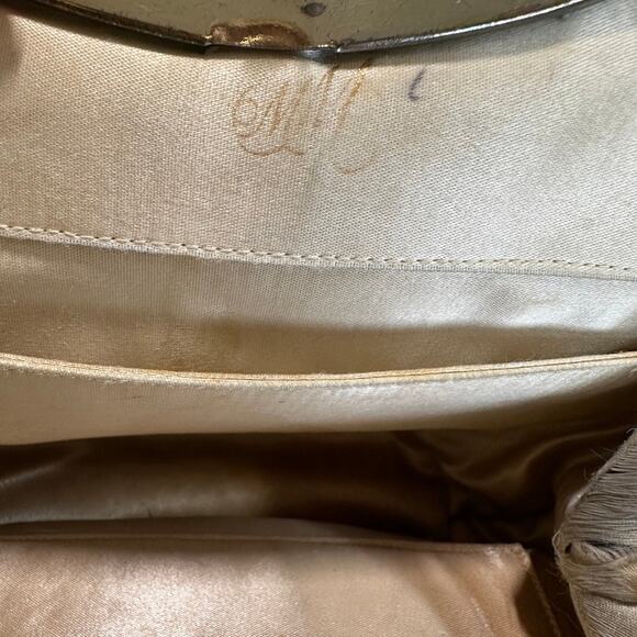 Vintage Morris Moskowitz Black Wool Purse Brownish orange lucite handle - Picture 5 of 10